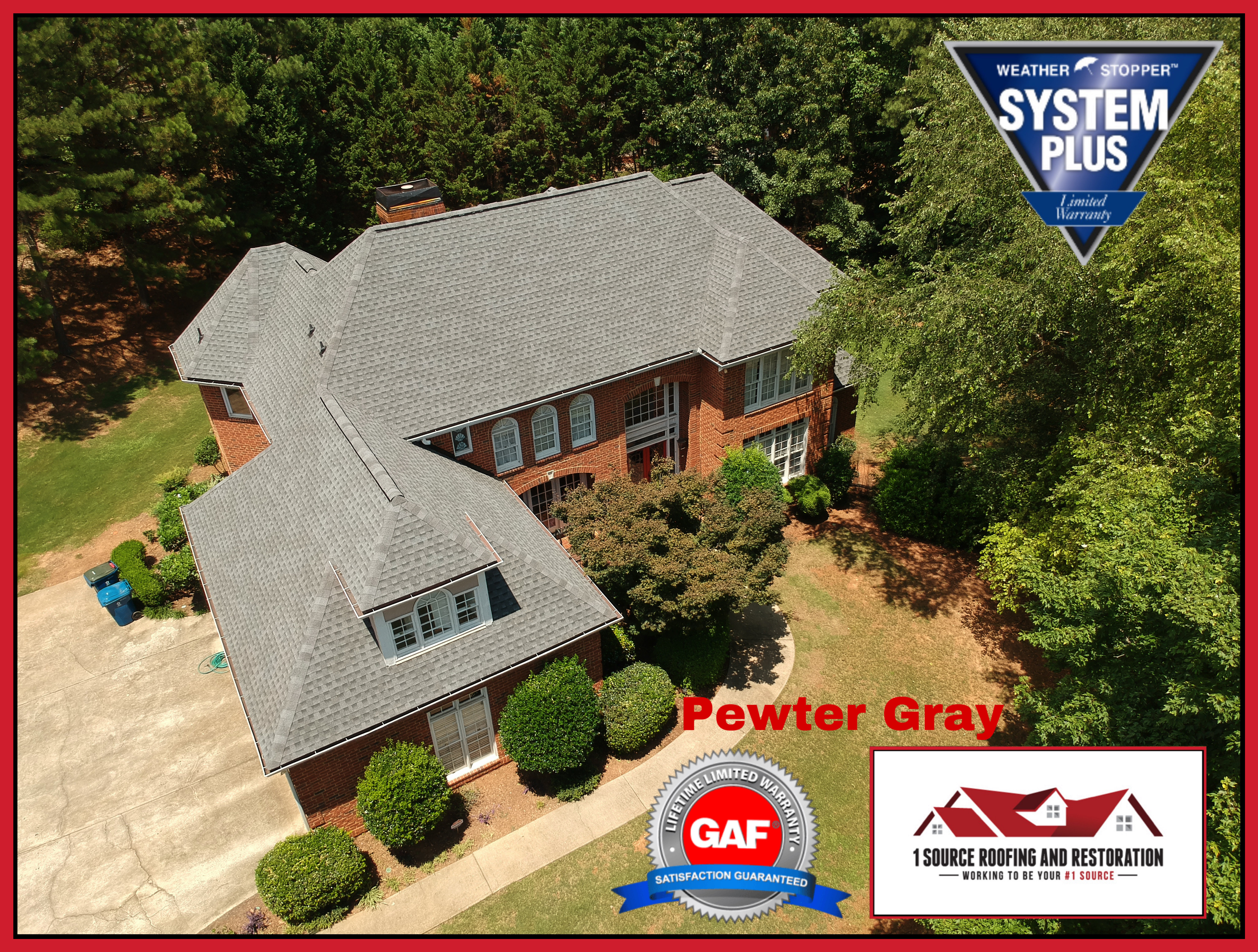 Luxury estate Pewter Gray roof — aerial drone photography